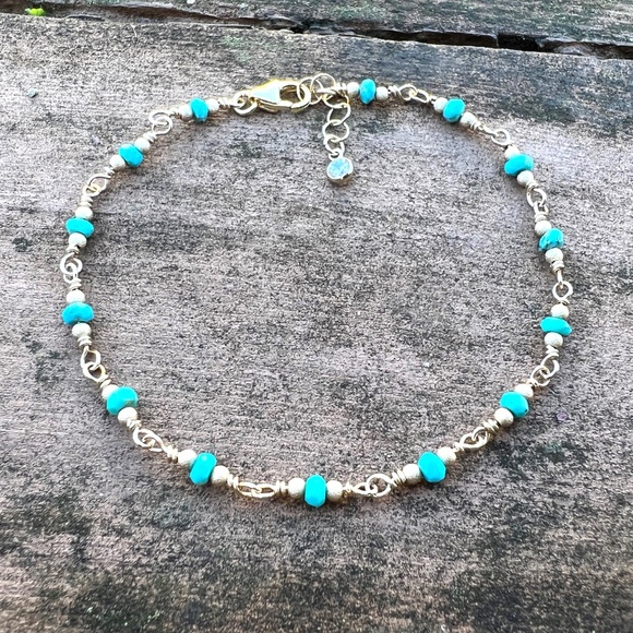 Handmade Natural Arizona Turquoise Bracelet Handcrafted 14k Yellow Gold Filled - Picture 3 of 10